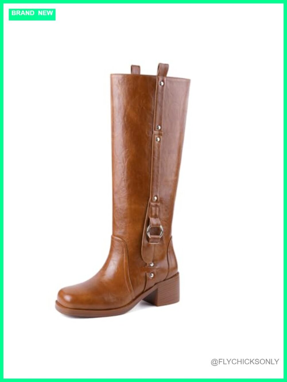 Knee High Boots Square Toe Chunky Block Heel Faux Leather